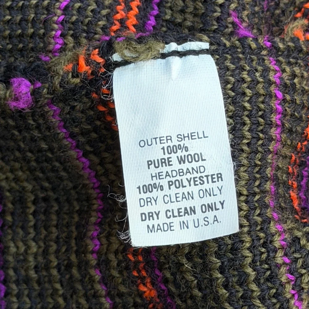 Smiley 100% Pure Wool Knit Beanie Tassel Fleece Lined Fair Isle Hat USA Gorpcore